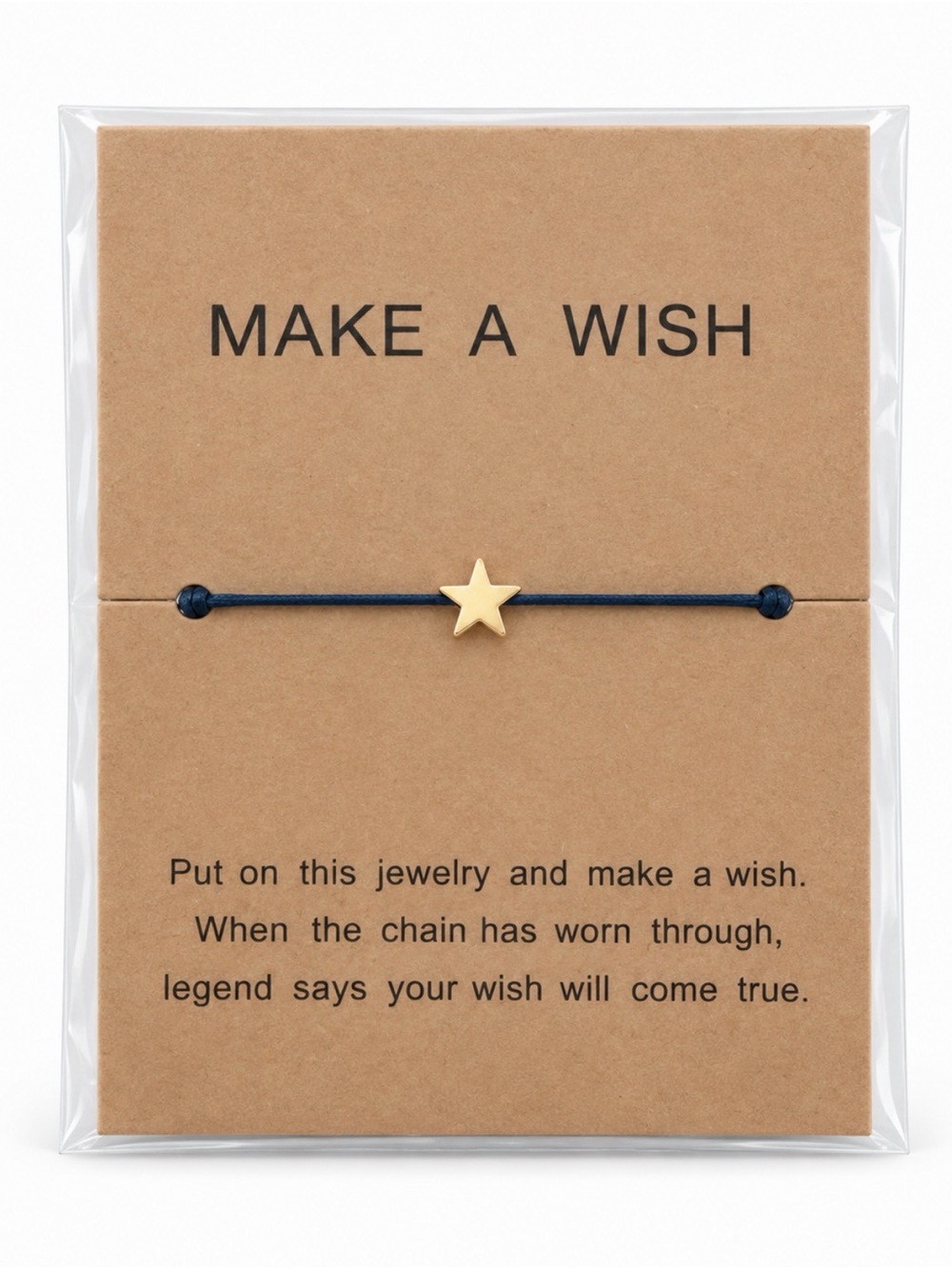 Make A Wish Gold Star Bracelet on Black Cord Adjustable NWT